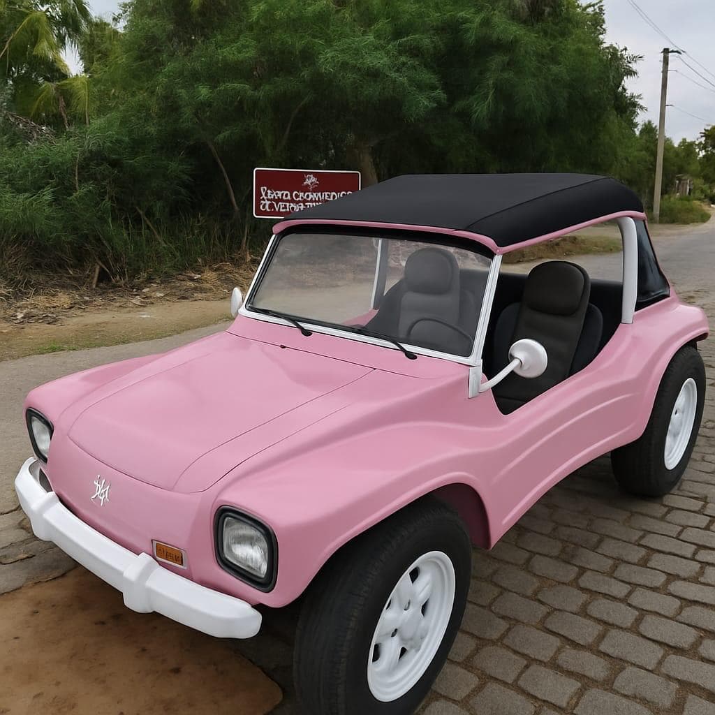 Buggy rosa da frota de aluguel em Búzios